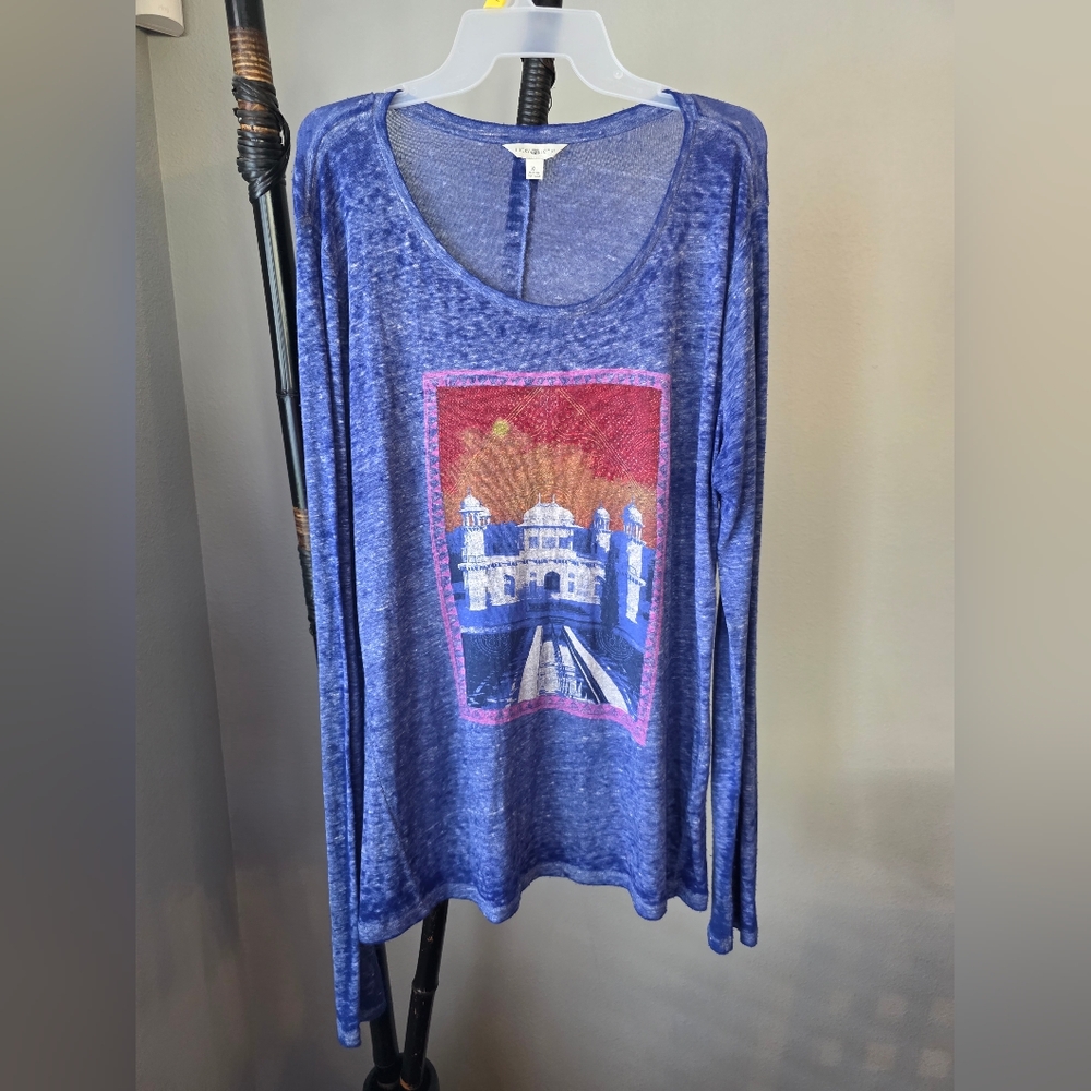 Lucky Lotus Blue Graphic Long Sleeve Top